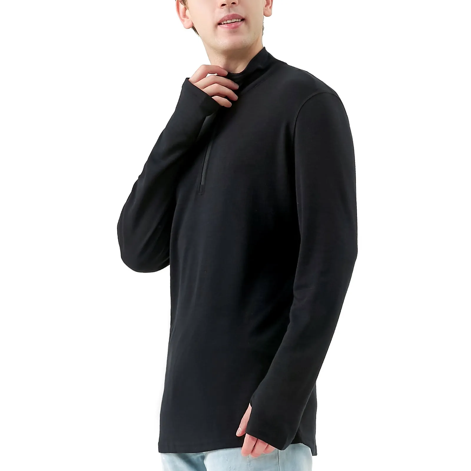 Men's Merino 250g Long Sleeve Half Zip Top Black