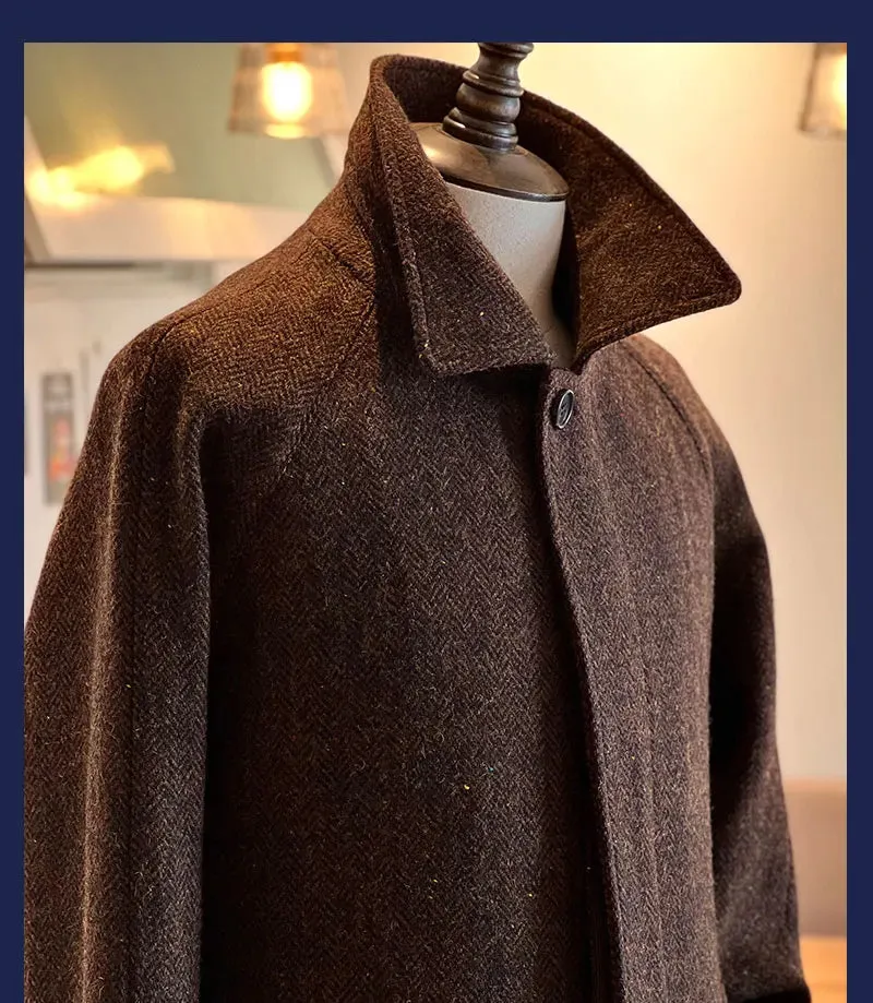 Men's Tweed Balmacaan Coat - Classic Elegant Style Windbreaker