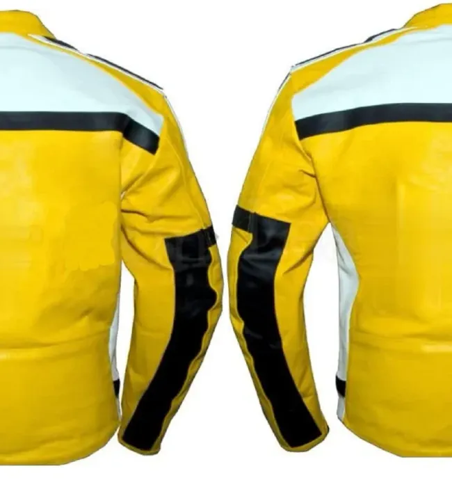 Men's Yellow White Biker Racing Leather Jacket