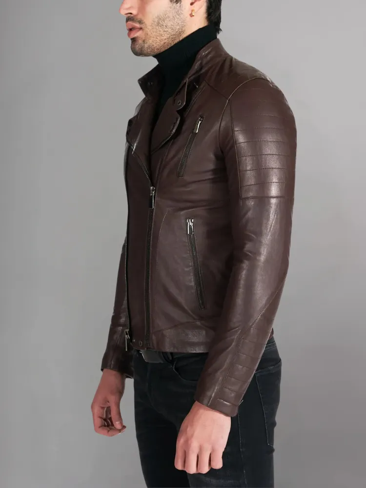 Mens Zipper Style Quilted Leather Jacket