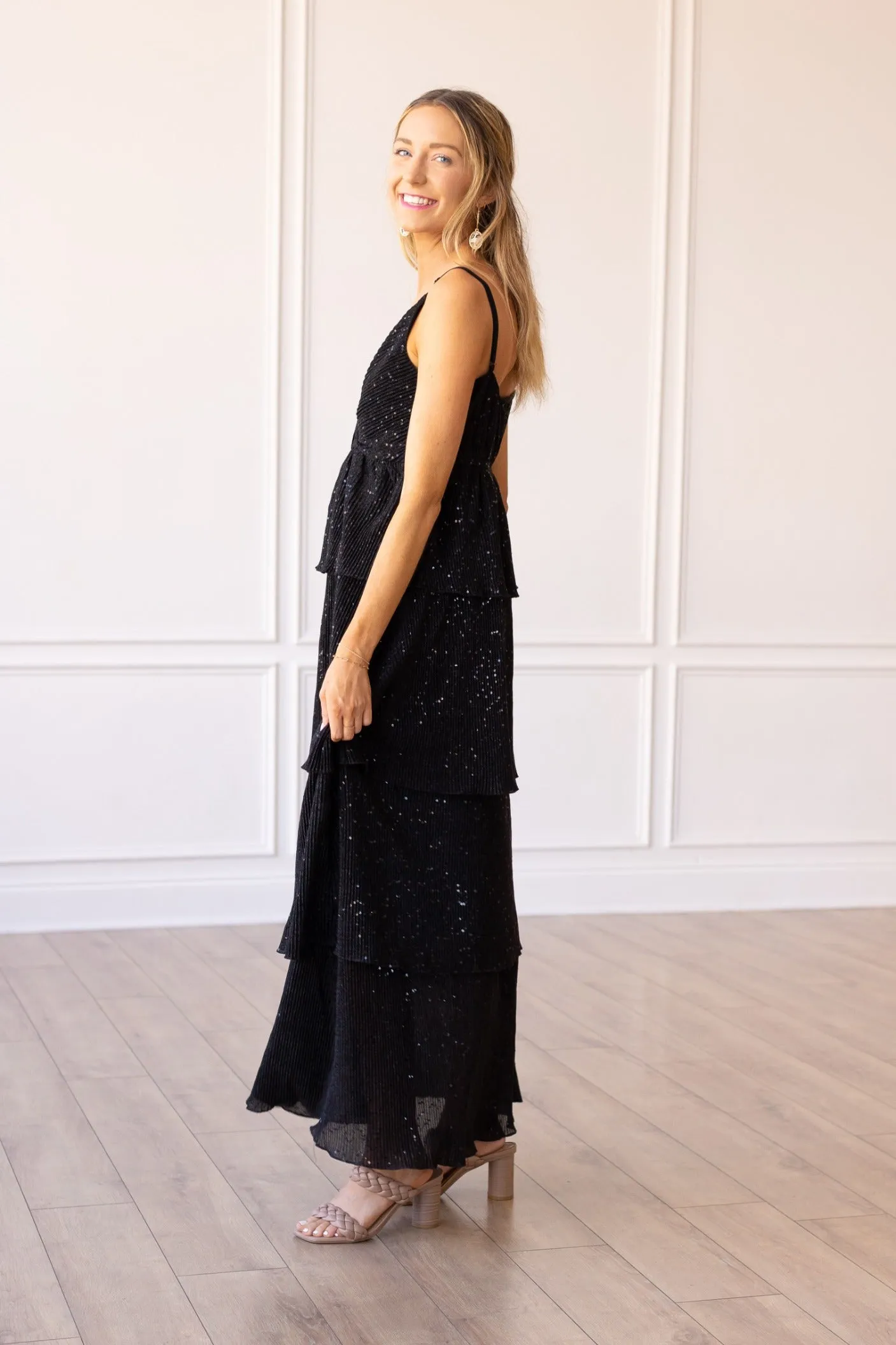 Midnight Glamour Layered Maxi Dress