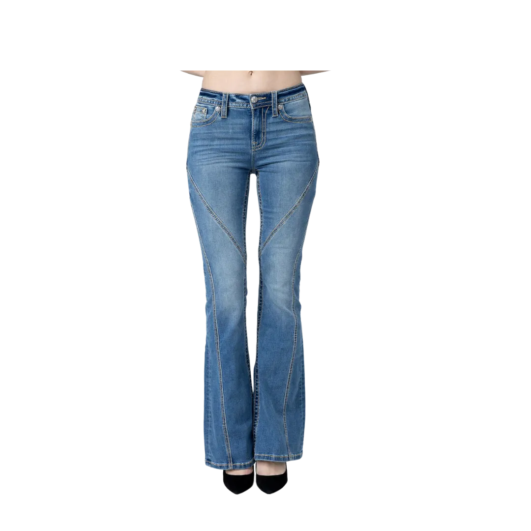 Miss Me Women's Contour Stitch Slim Flare Light Wash Jeans