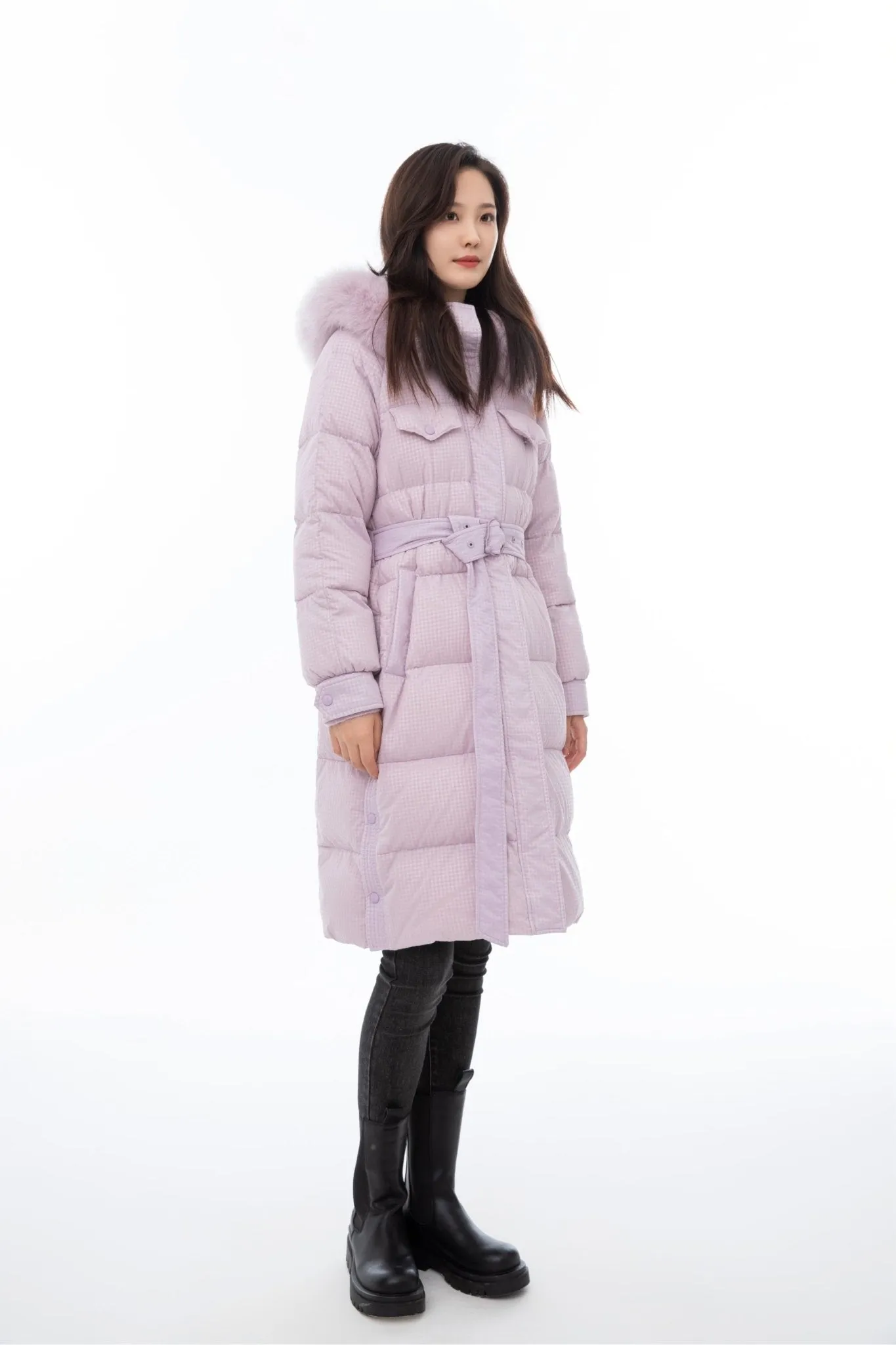 Mist Pink Long Winter Down Jacket