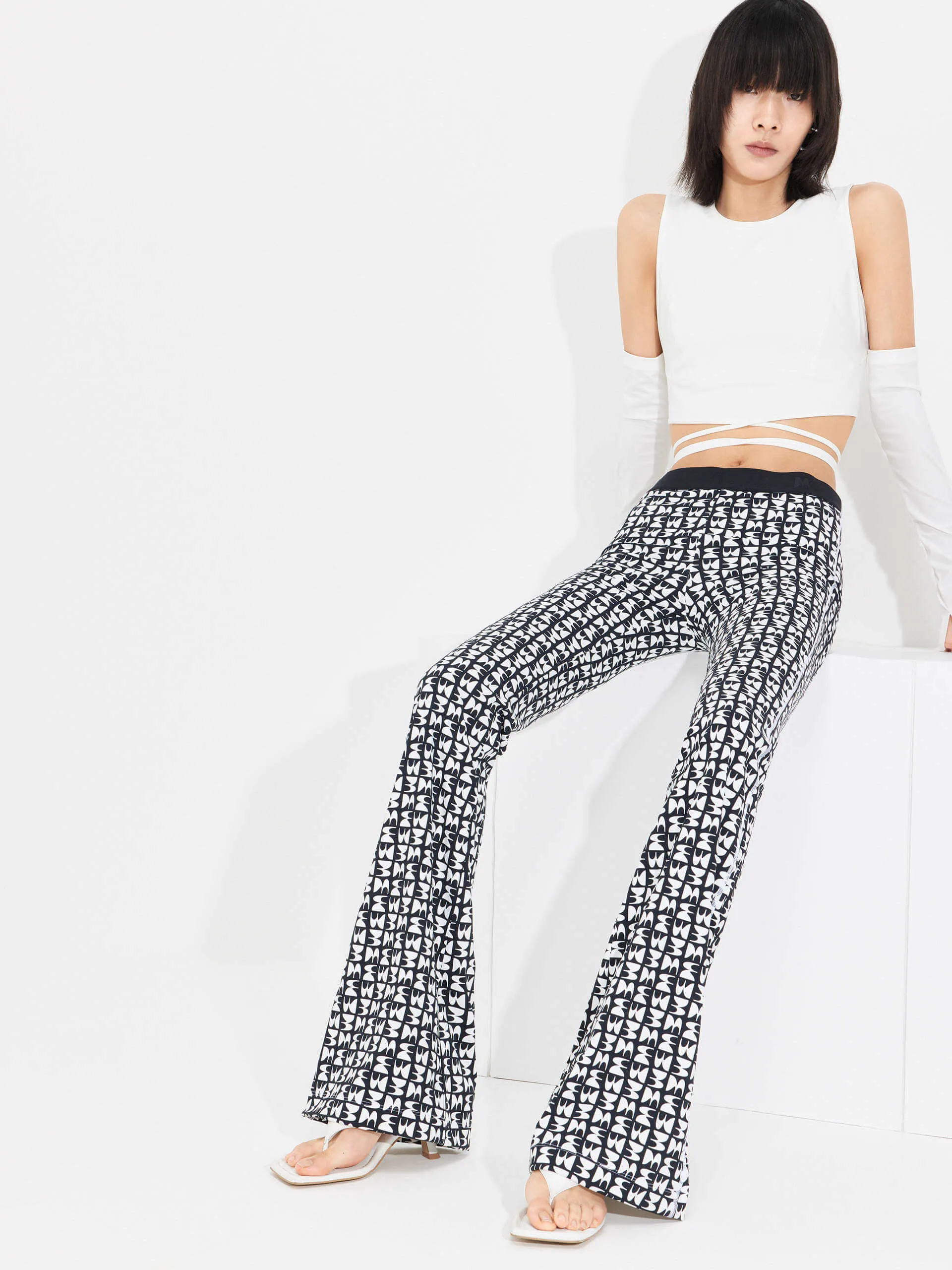 Monogram Print Flared Pants