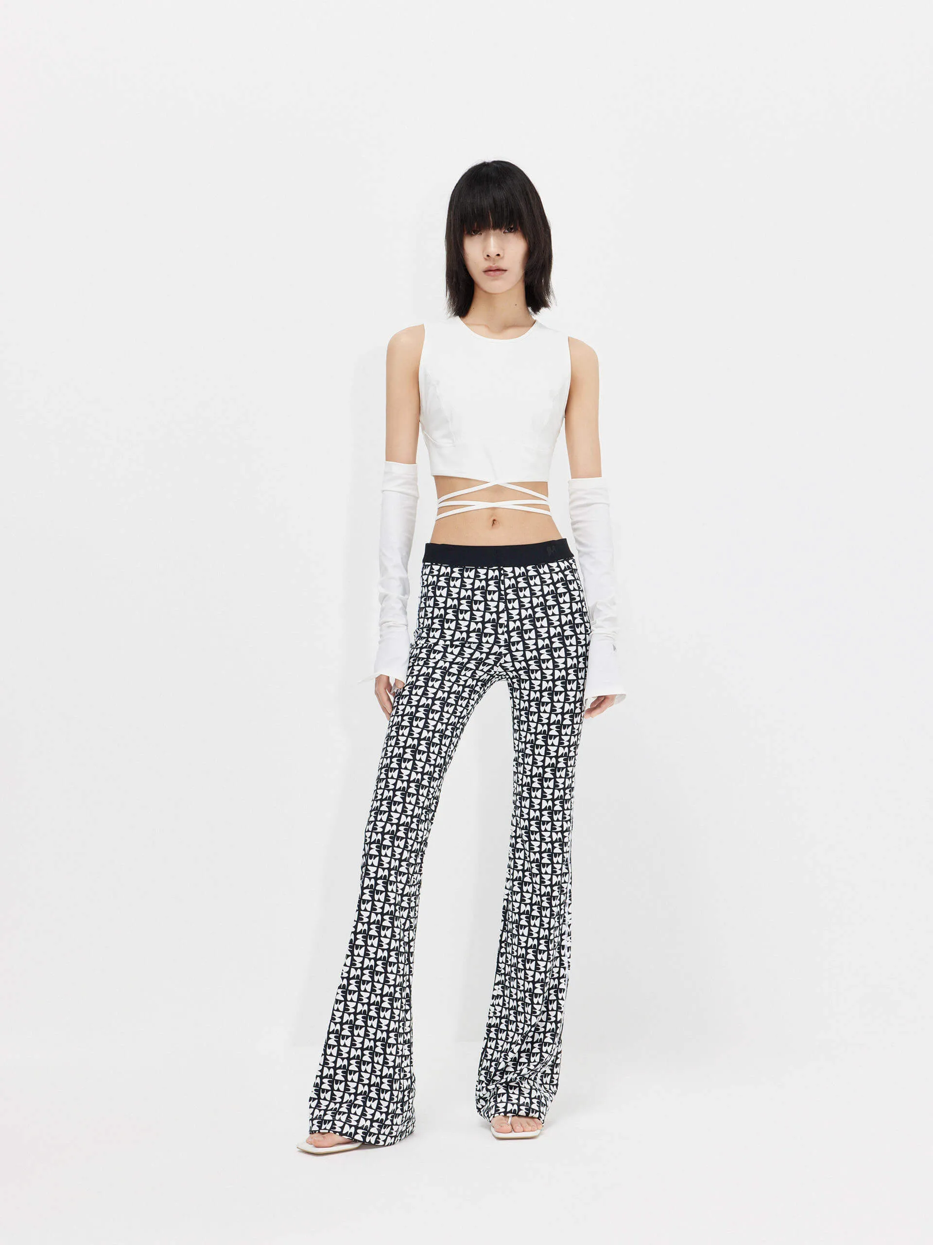 Monogram Print Flared Pants