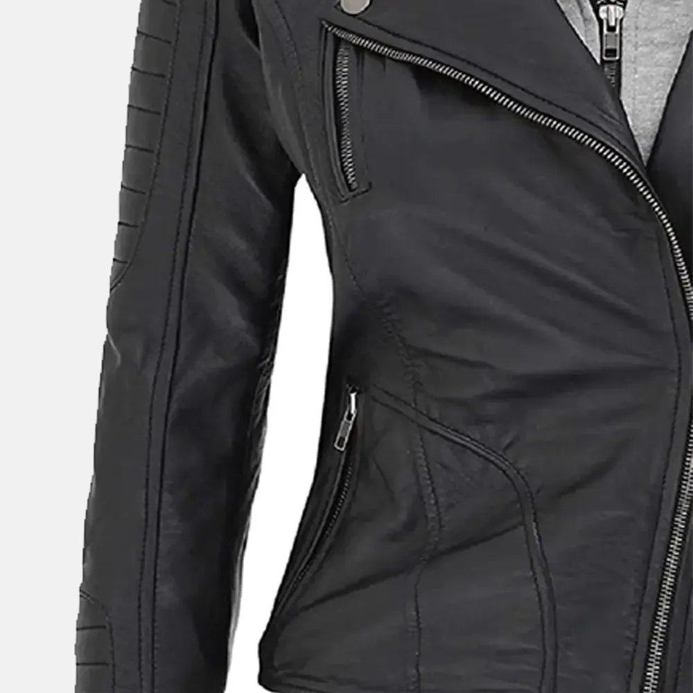 Multi Style Bomber Leather Jacket with Removable Hood