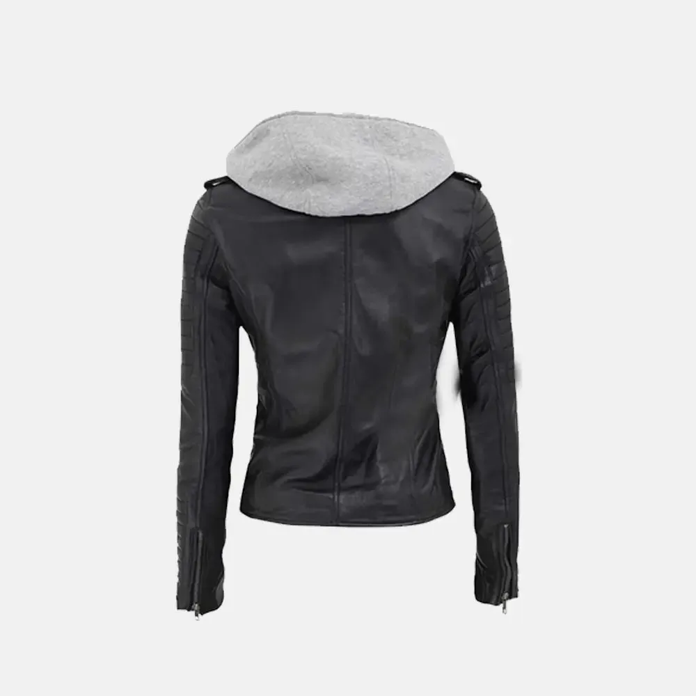 Multi Style Bomber Leather Jacket with Removable Hood