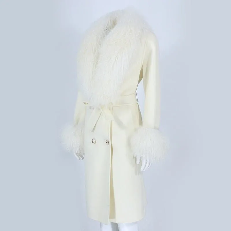 Natural Fox Fur Cashmere Wool Blends Coat