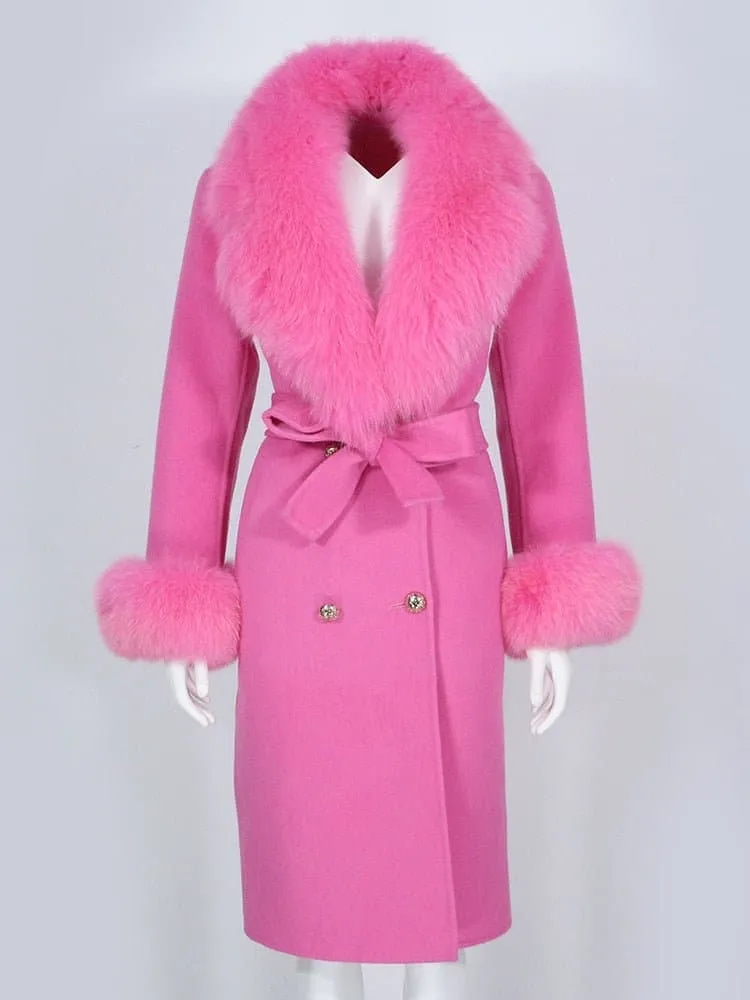 Natural Fox Fur Cashmere Wool Blends Coat