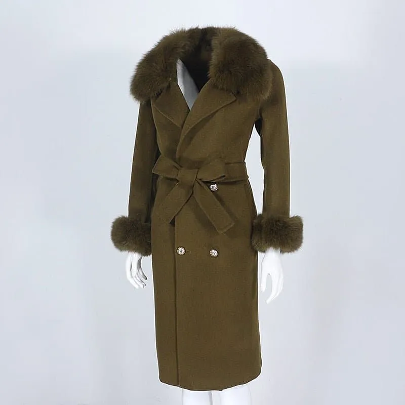 Natural Fox Fur Cashmere Wool Blends Coat