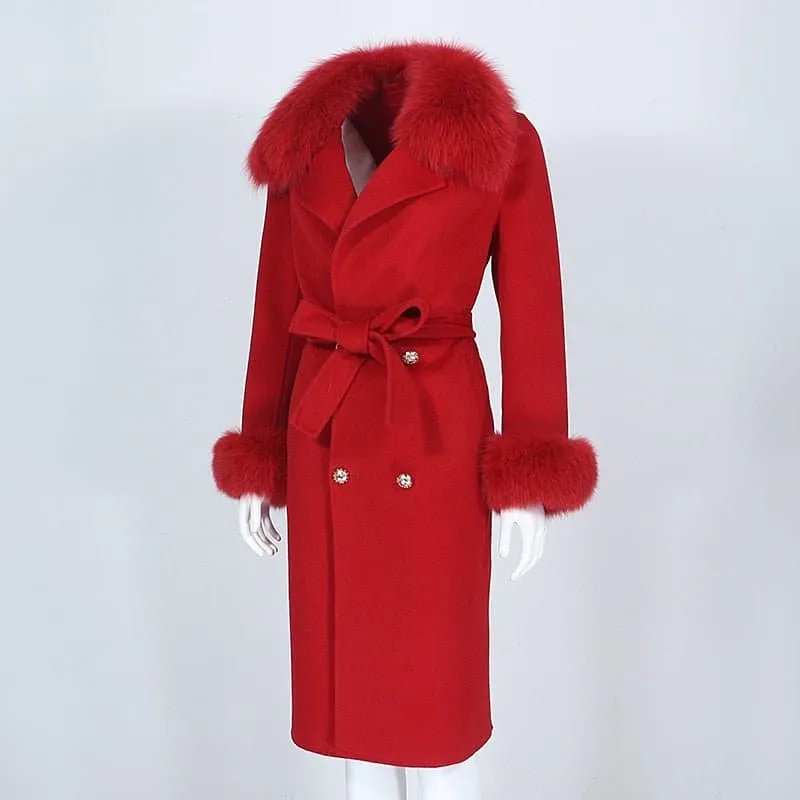 Natural Fox Fur Cashmere Wool Blends Coat