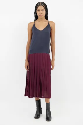 Navy & Burgundy Pleated Dress