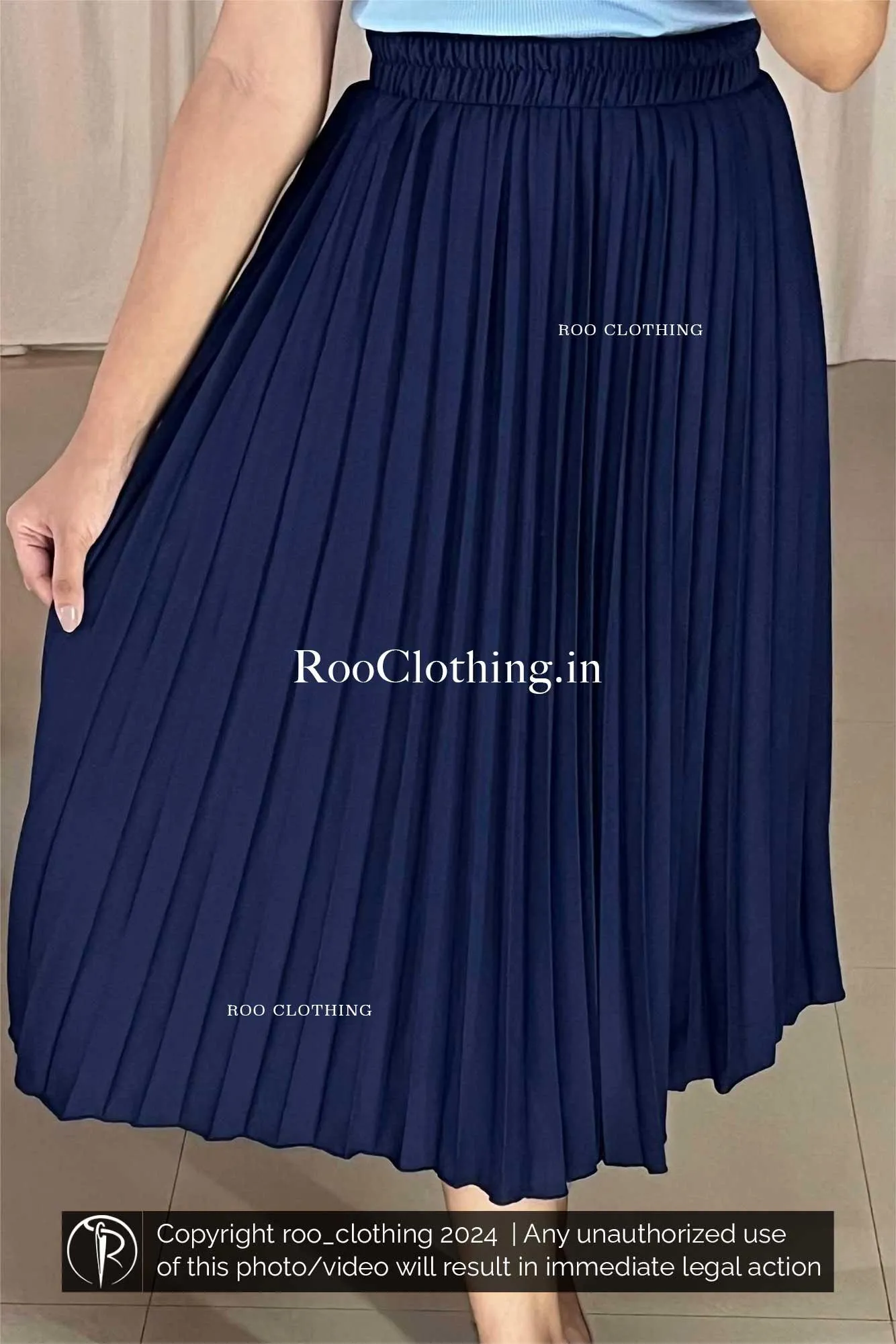 Navy Blue Accordion Pleated Skirt Only