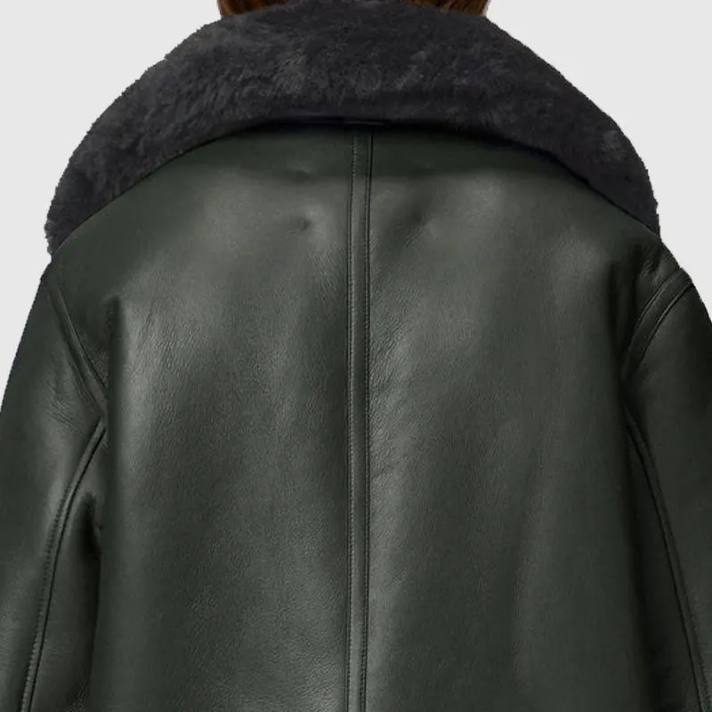 New 2022 Style Women Green RAF Aviator Styled Lambskin Black Shearling Leather Jacket