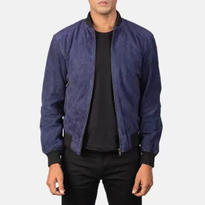 New Mens A1  Blue Suede Bomber Jacket