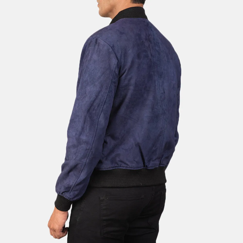 New Mens A1  Blue Suede Bomber Jacket