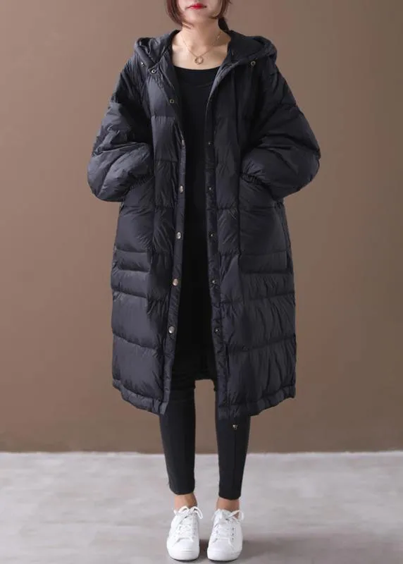 New plus size winter jacket black hooded zippered duck down coat