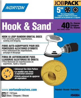 Norton 04064 Sanding Disc, 5 in Dia, Coated, P40 Grit, Extra Coarse, Aluminum Oxide Abrasive, Paper Backing :PK 20: QUANTITY: 1