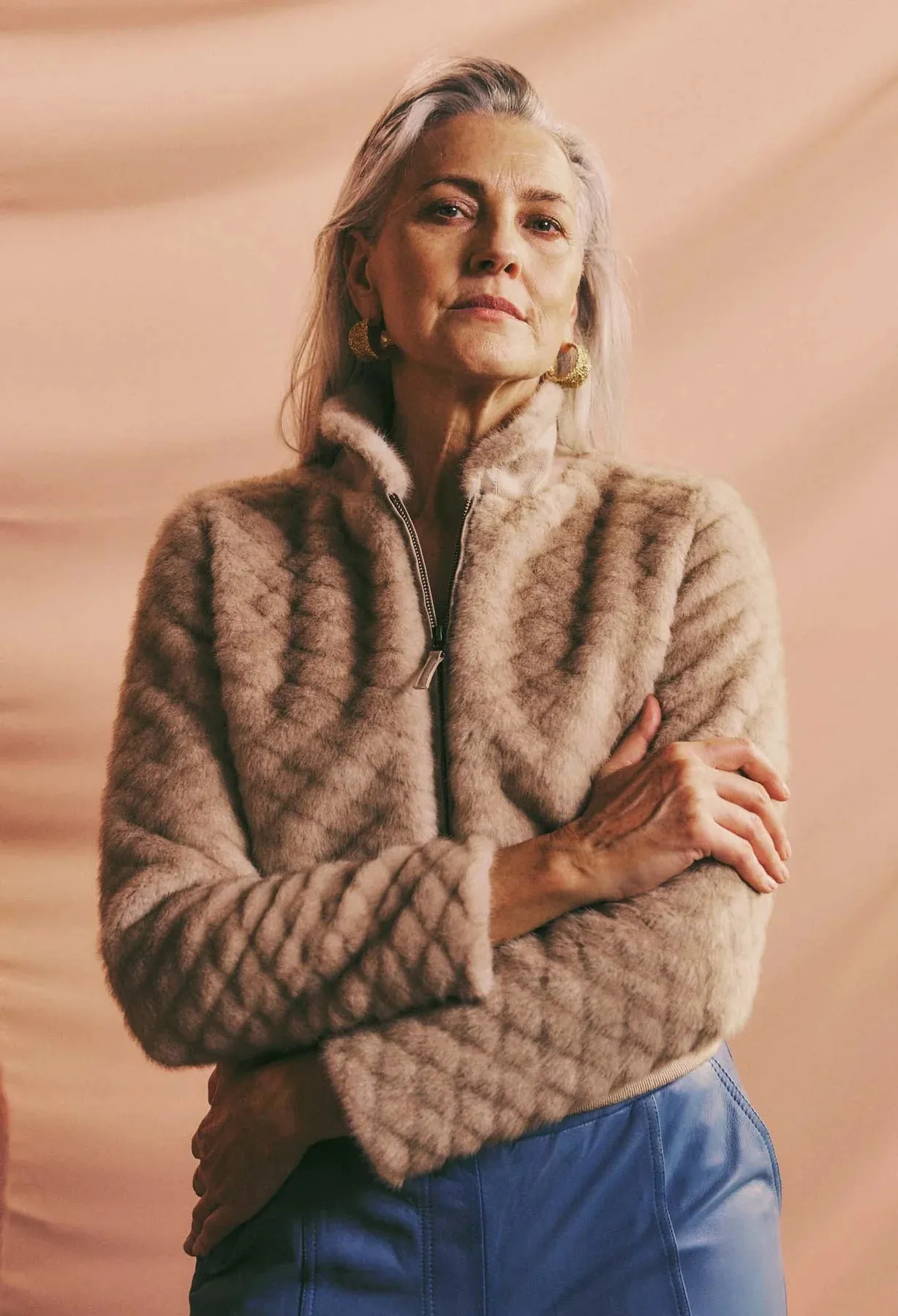 ONCE WAS STELLA FAUX FUR BOMBER JACKET IN FAWN