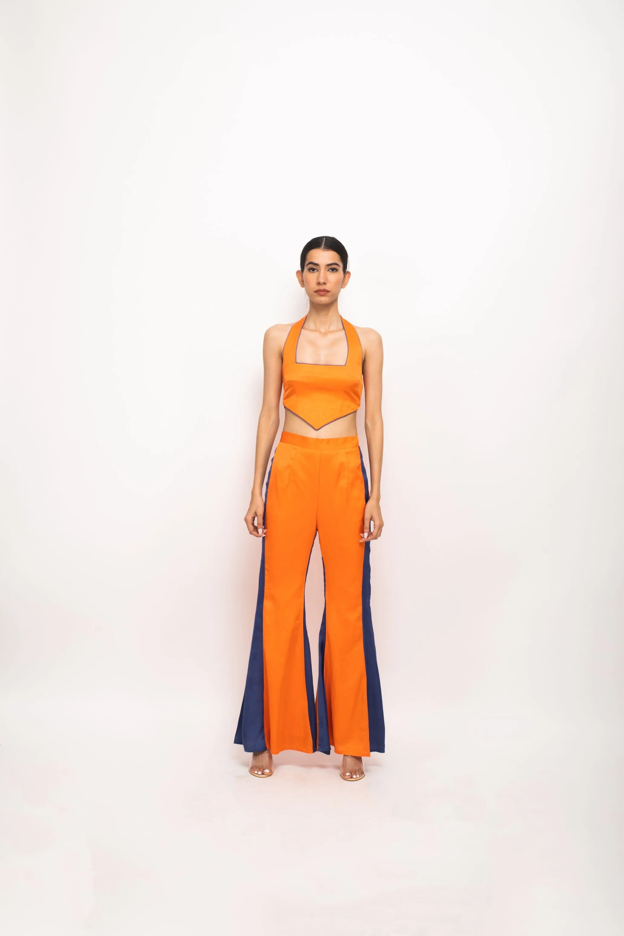 Orange-Blue Halter Neck Set