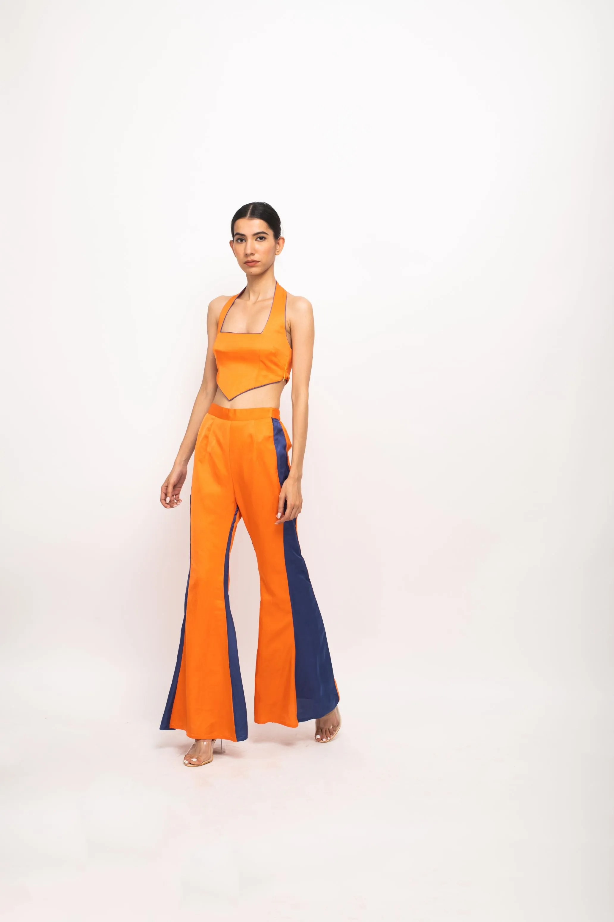 Orange-Blue Halter Neck Set