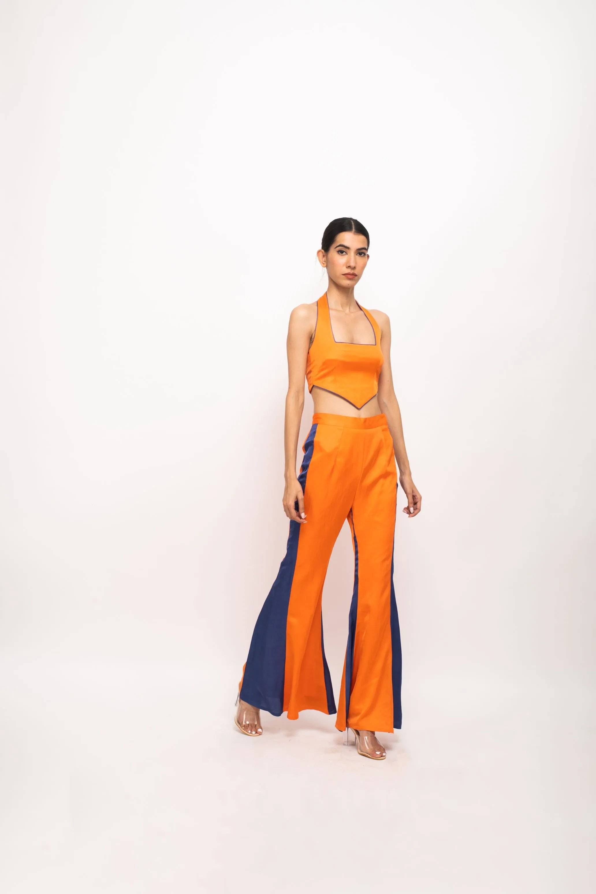 Orange-Blue Halter Neck Set