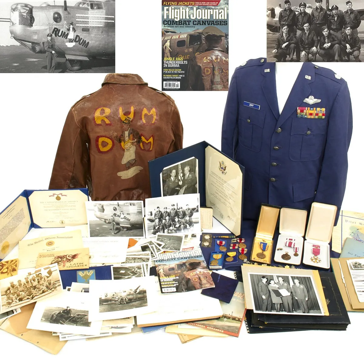 Original U.S. WWII B-24 Bomber RUM DUM Pilot Named A-2 Flight Jacket Grouping - 58 Missions