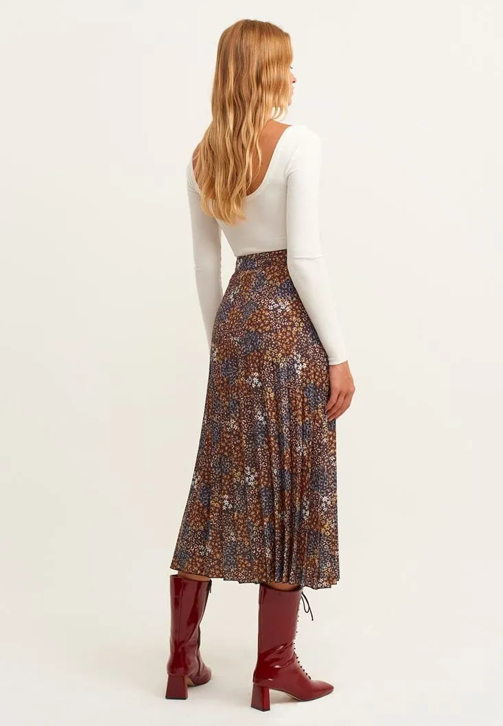 OXXO -  Mixed Patterned pleated midi skirt