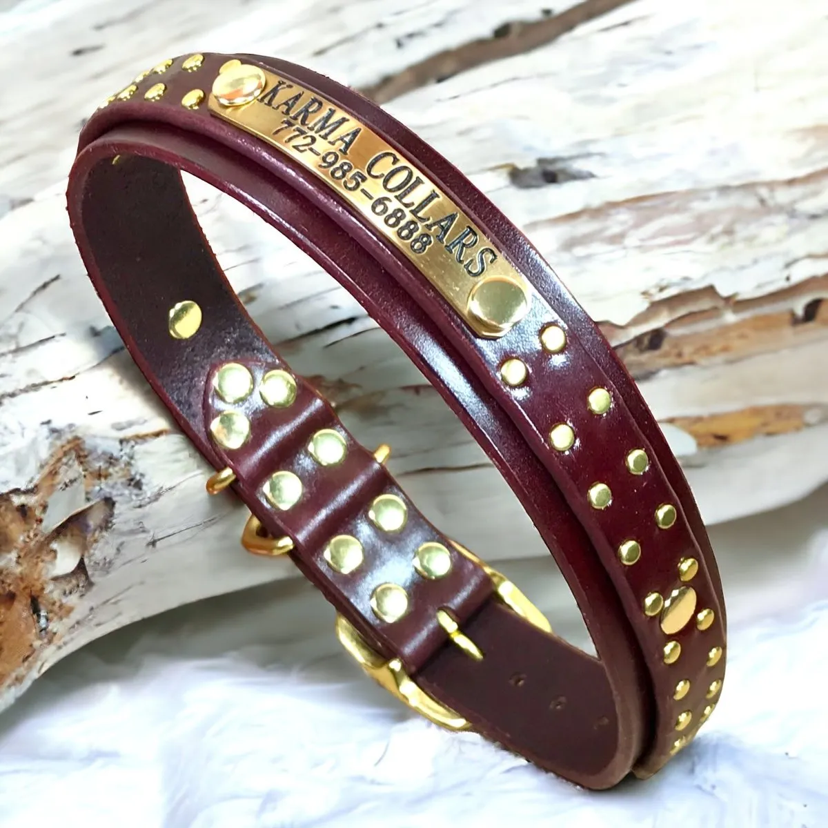 Personalized Leather Dog Collar Hamptons