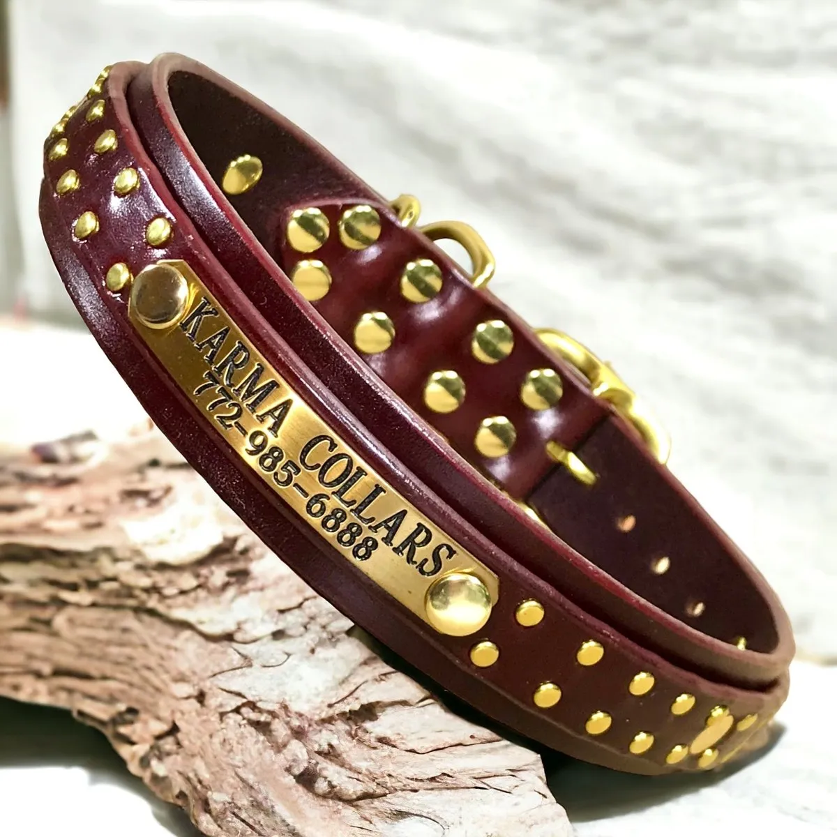 Personalized Leather Dog Collar Hamptons