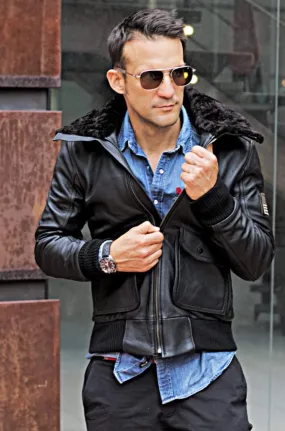 PILOT US Leather Jacket - Black - Shearling