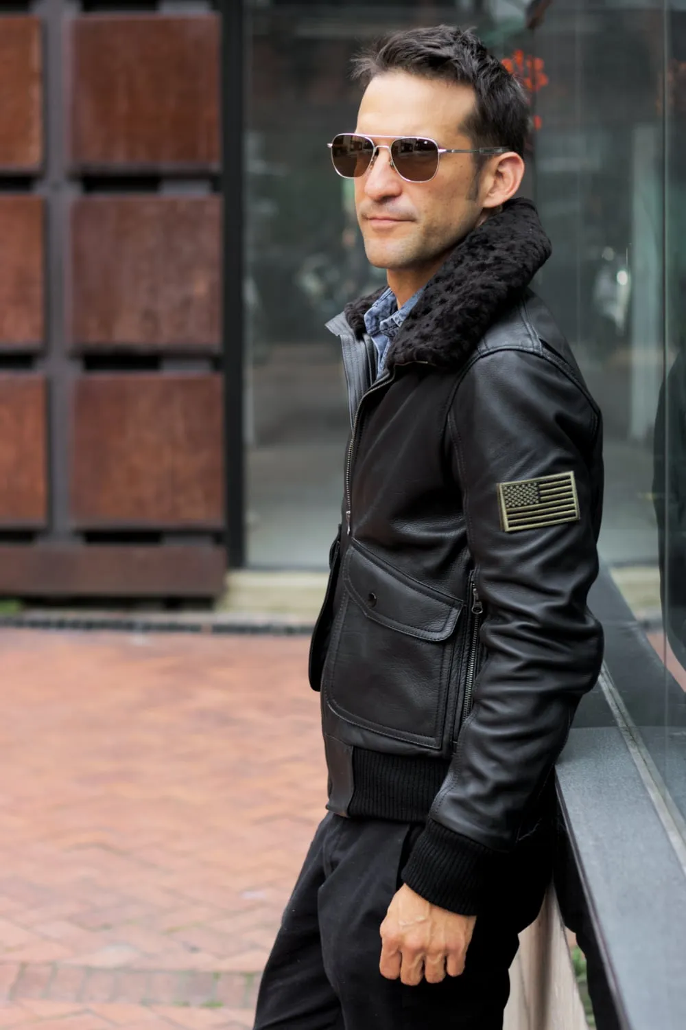 PILOT US Leather Jacket - Black - Shearling