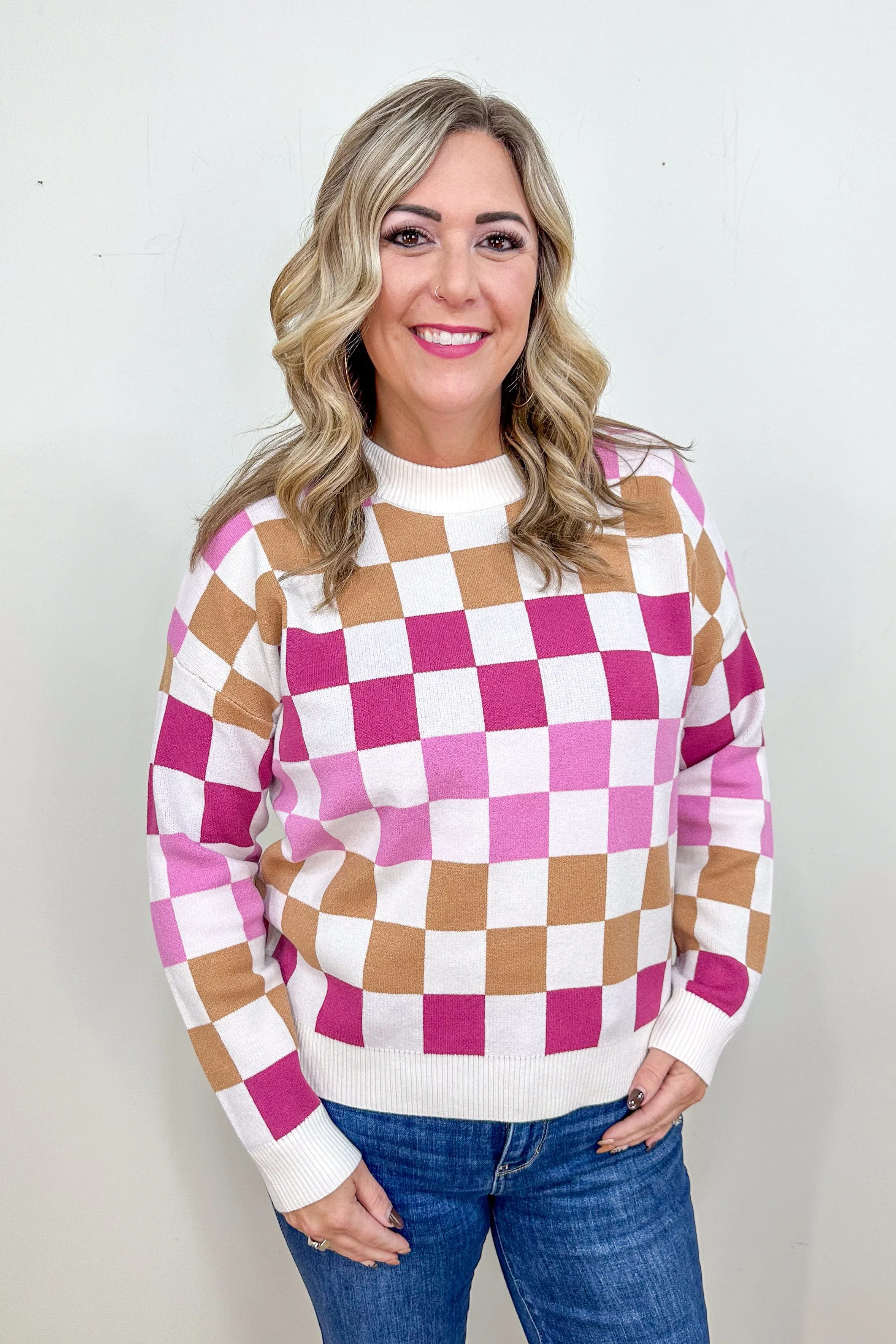 Pink Check Sweater