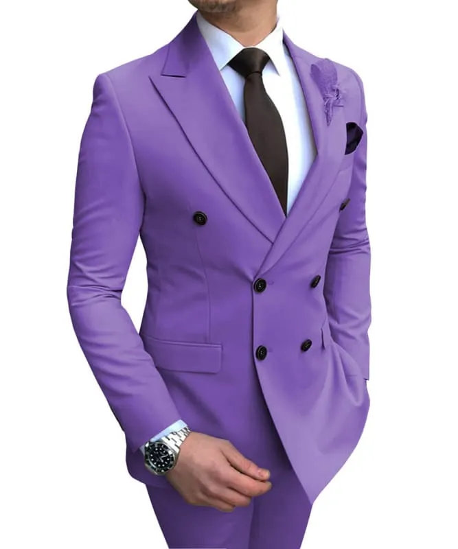 Pink Double Breasted Wedding Groomsman Suit with Black Buttons