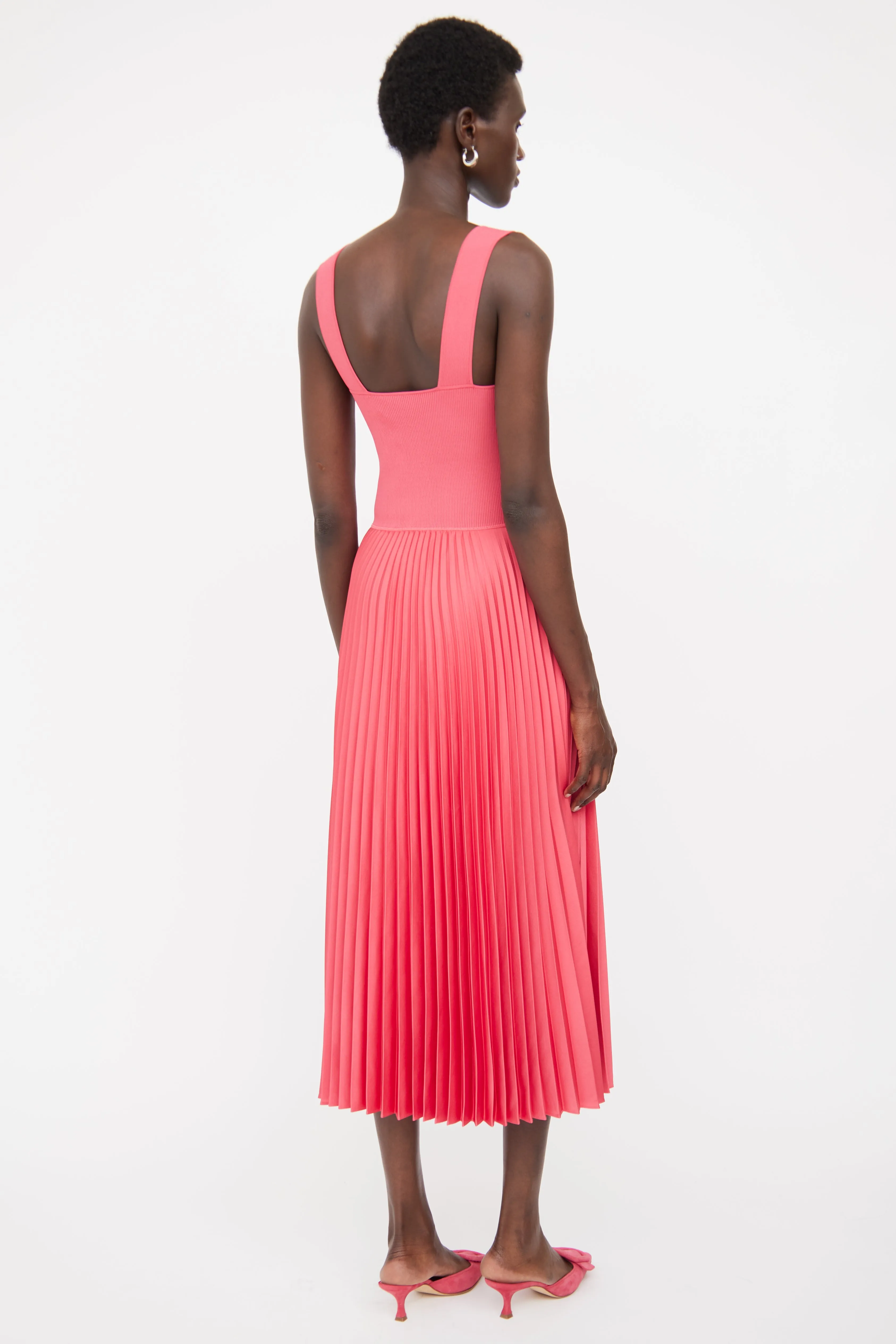 Pink Ribbed & Pleated Maxi Dress