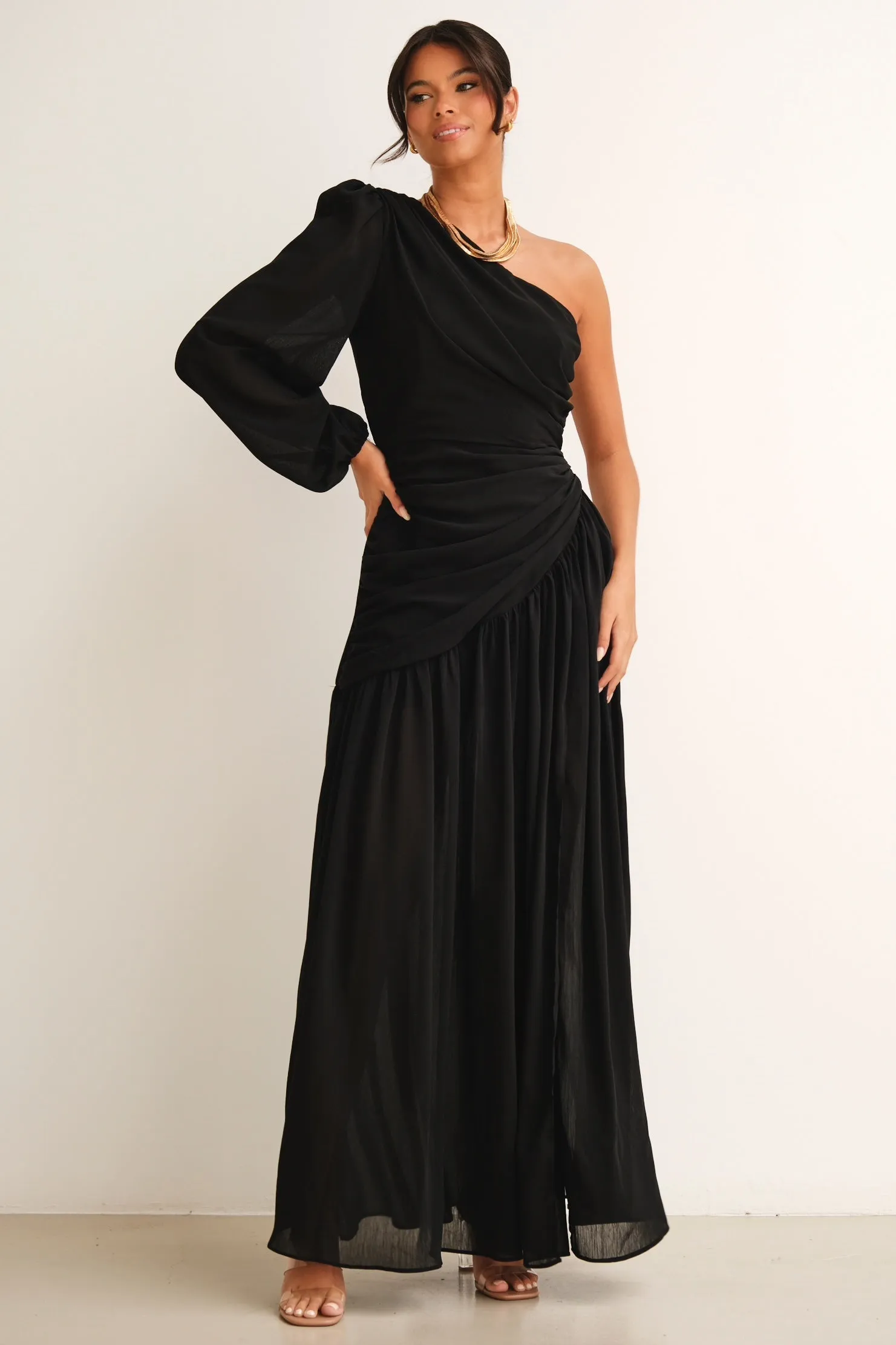 Piper One Shoulder Maxi Dress Black