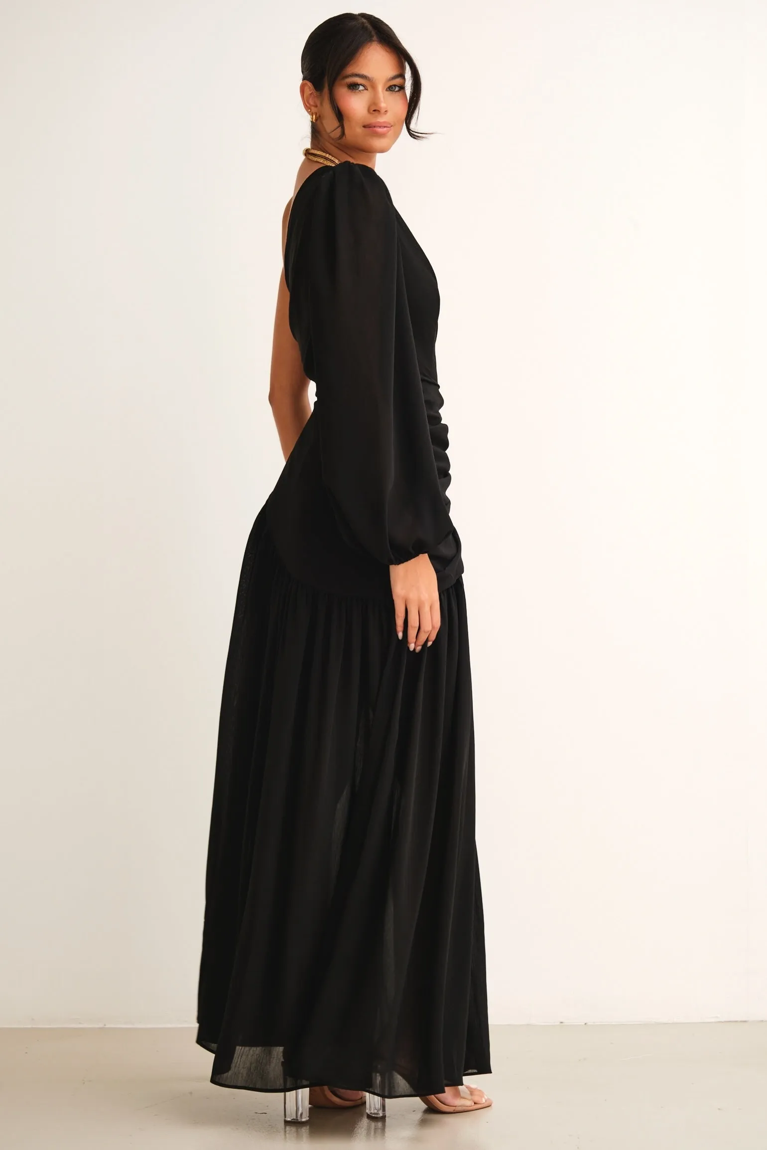 Piper One Shoulder Maxi Dress Black