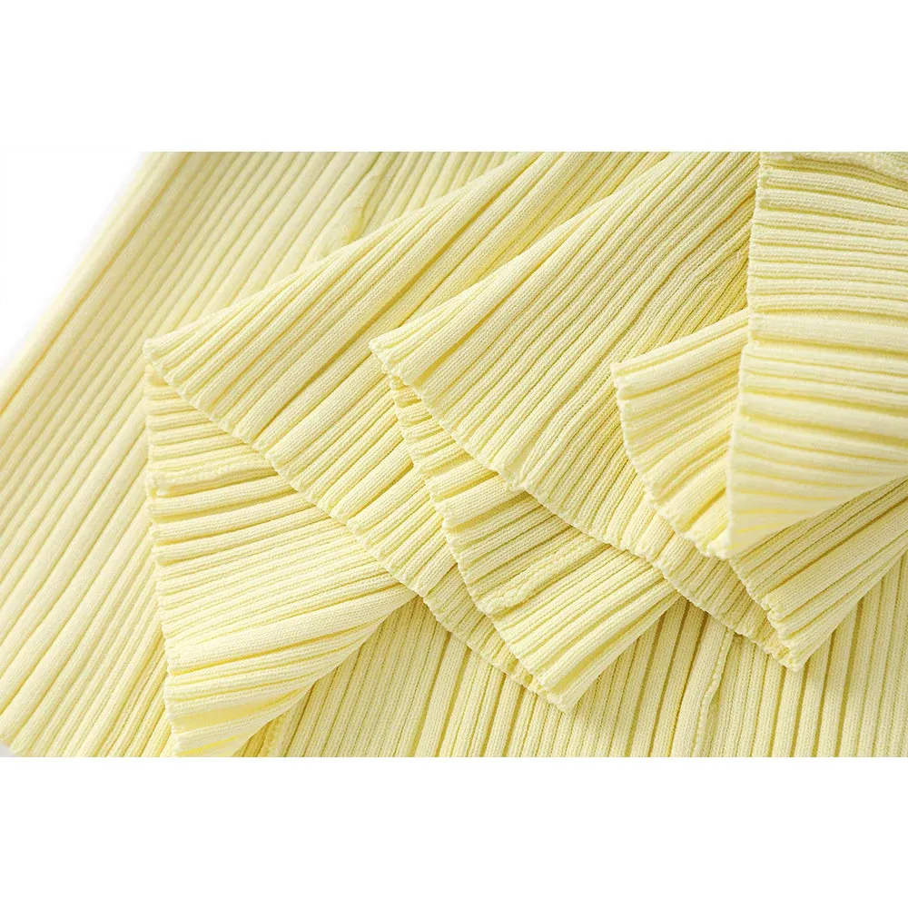 Pre Order:  Fresh Yellow Knit Pleated Cardigan   Skirt Set