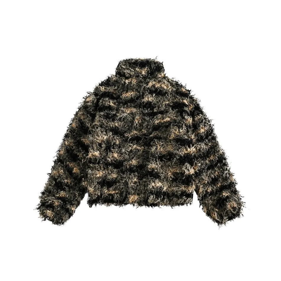 Pre Order:  Striped Faux Fur Stand Collar Jacket