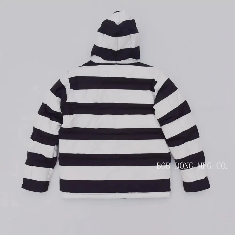 Prisoner Stripes Hooded Down Coat Men's Moto Biker Style Parka