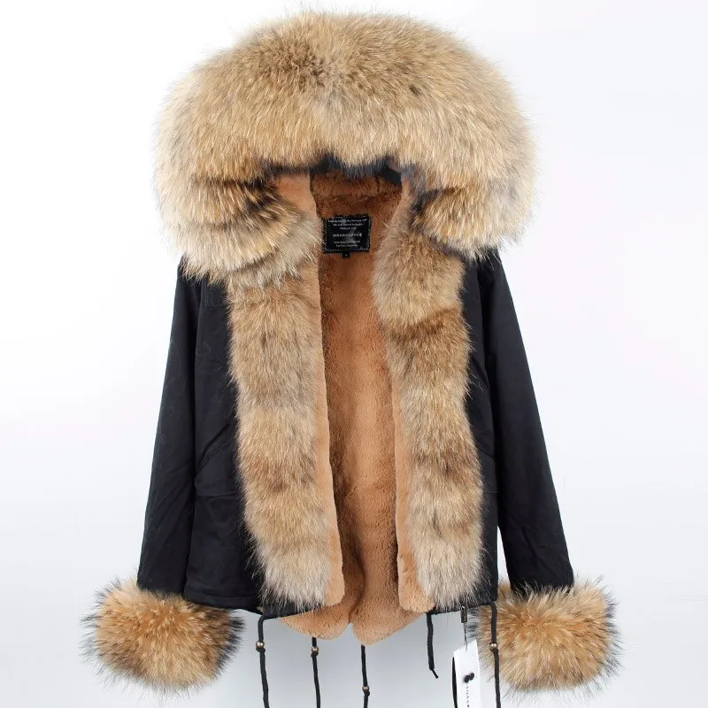 Real Fox Fur Collar and Hood Faux Fur Lining Coat