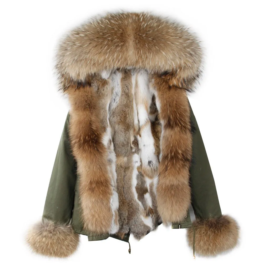 Real Fox Fur Collar and Hood Faux Fur Lining Coat