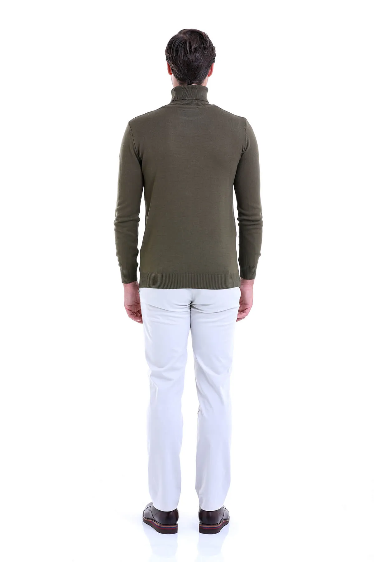 Regular Fit Basic Plain Khaki Turtleneck Sweater