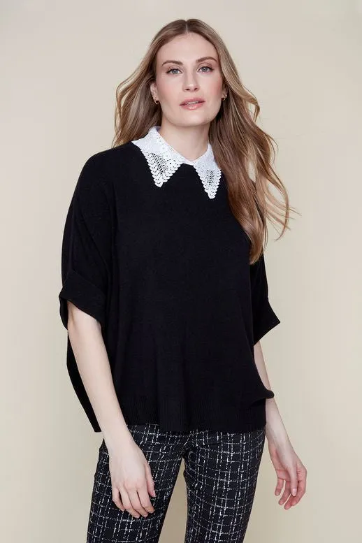 Renuar Loose Crop Sleeve Sweater Black