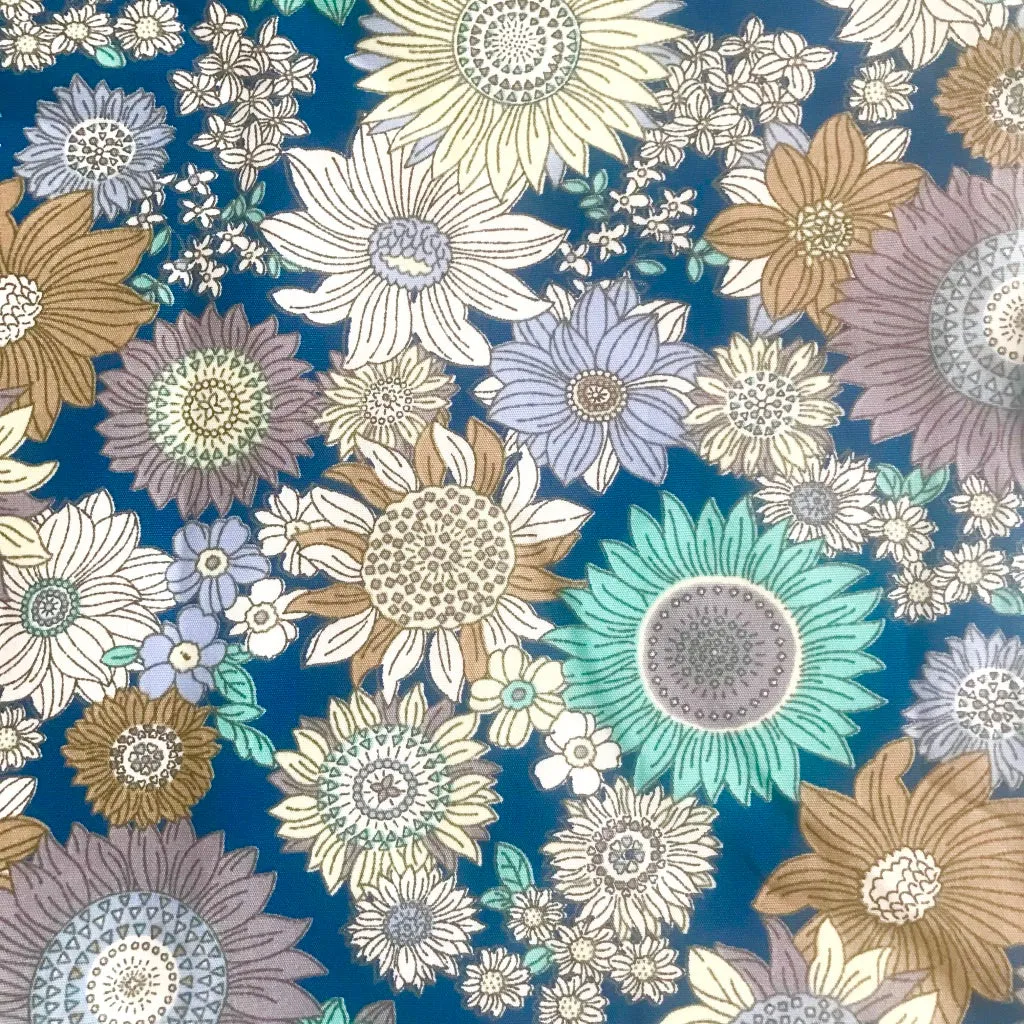 Retro Sunflower Blue Print Headscarf Bandana