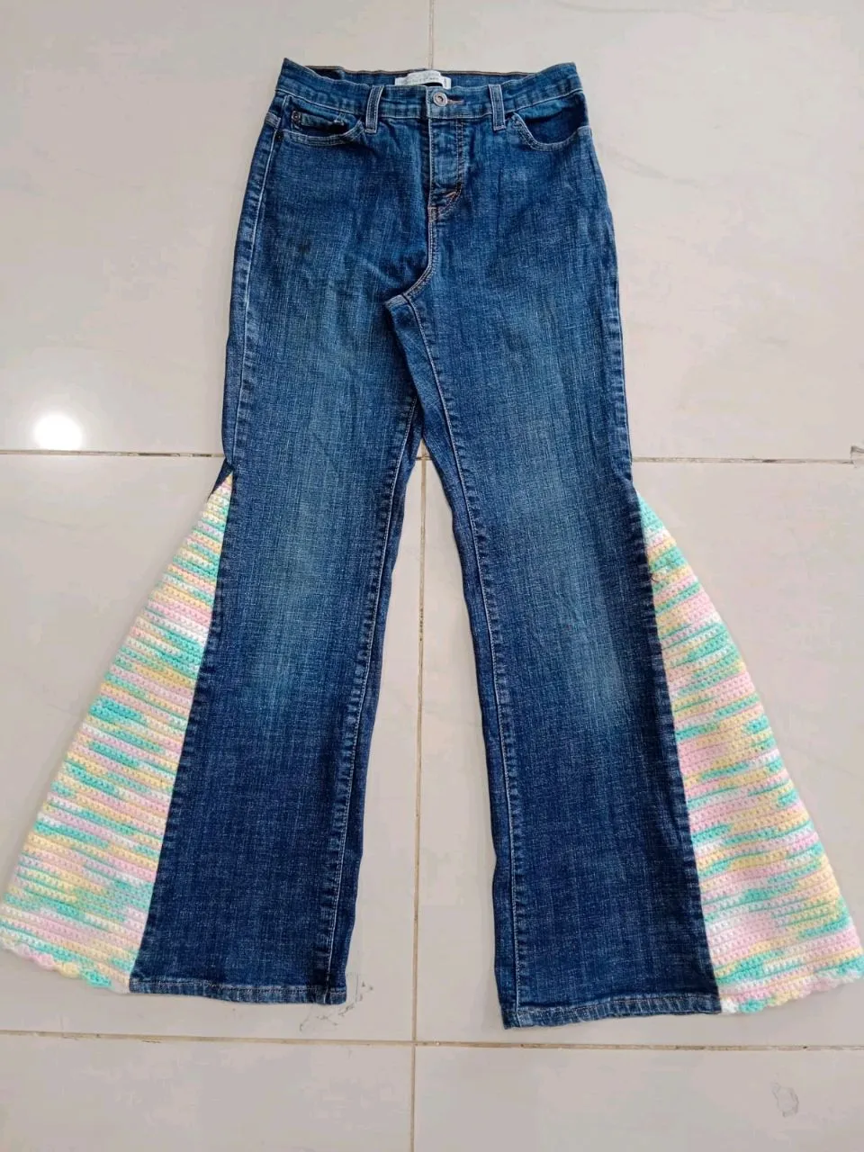 Reworked Ladies Y2K Flared Pants made using Vintage/Y2K Denim Pants, Style-CR929