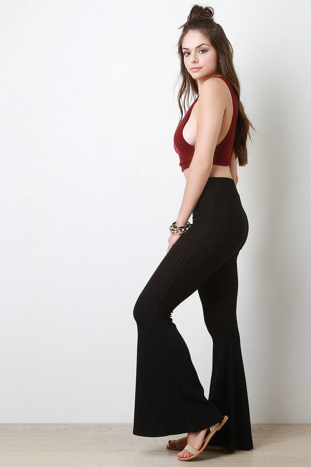 Rib Knit Bell Bottom Pants