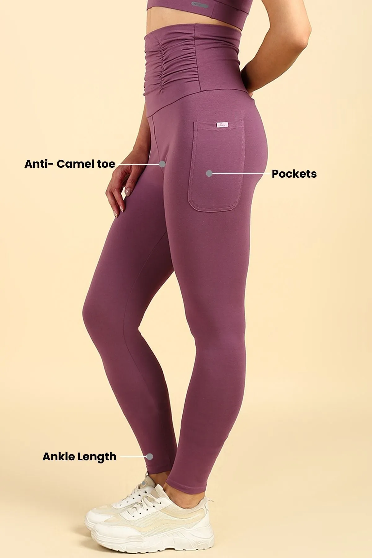 Ruched Cotton Rosewood Maternity Legging (Pregnancy & Postpartum)