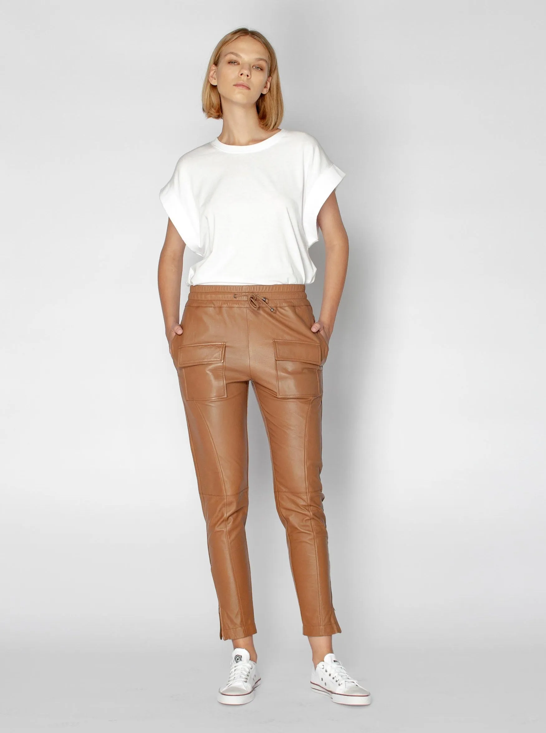 RYDER LEATHER CARGO PANT - CARAMEL