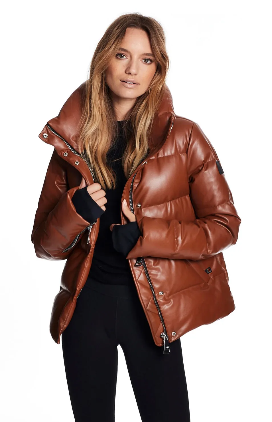 SAM - Isabel Vegan Leather Down Jacket in Saddle